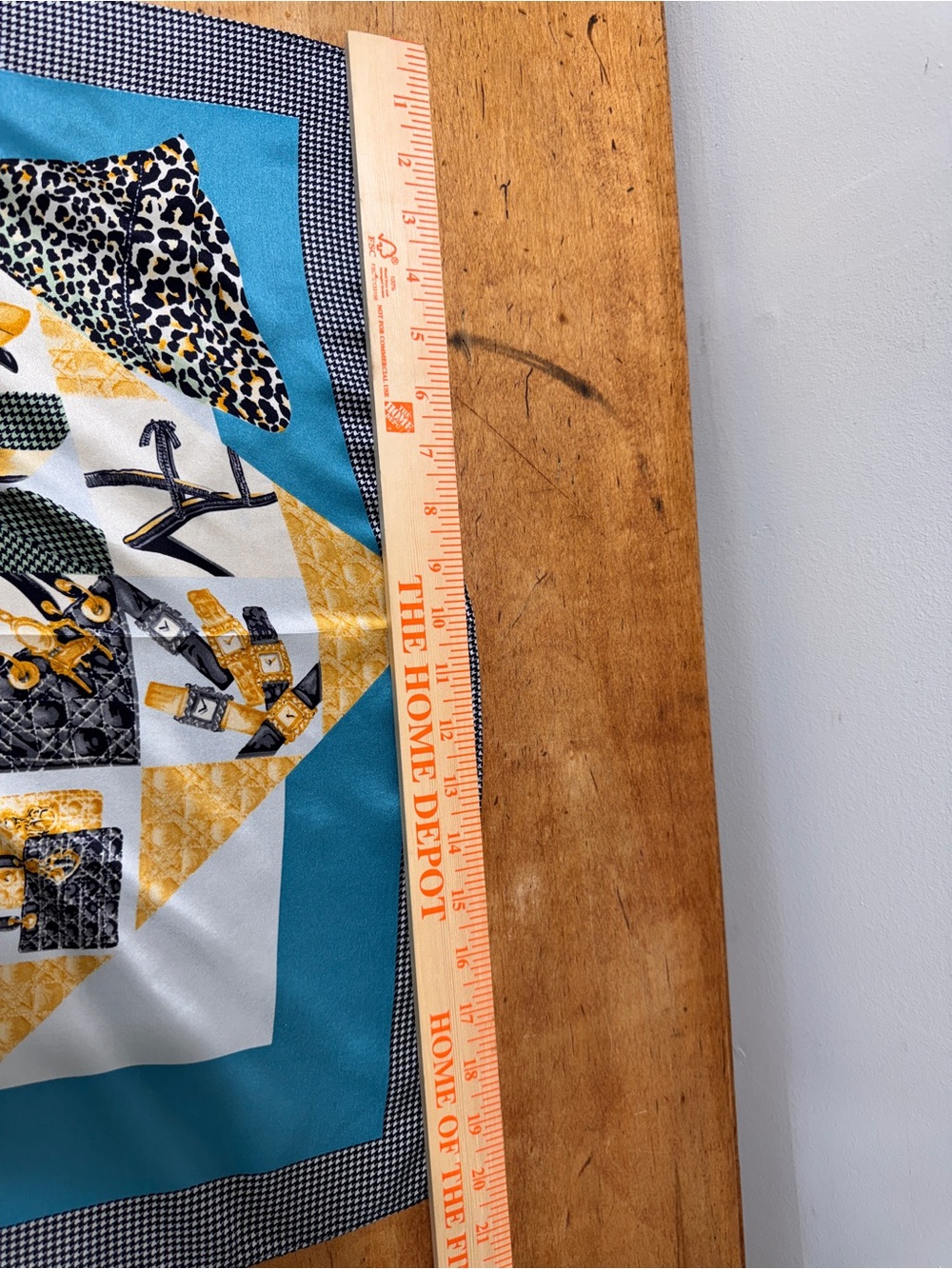 Blue, White & Gold Patterned Women’s Silk square Scarf - Picture 6 of 6